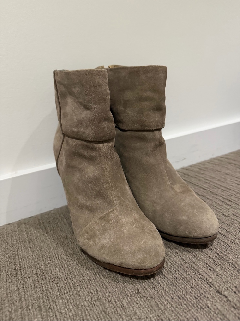 rag & bone Taupe Fold-Top Suede Ankle Boots